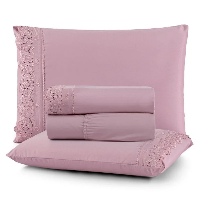 Jogo De Cama Nobless King 04 Peças 100% Poliéster - Rosa Malva