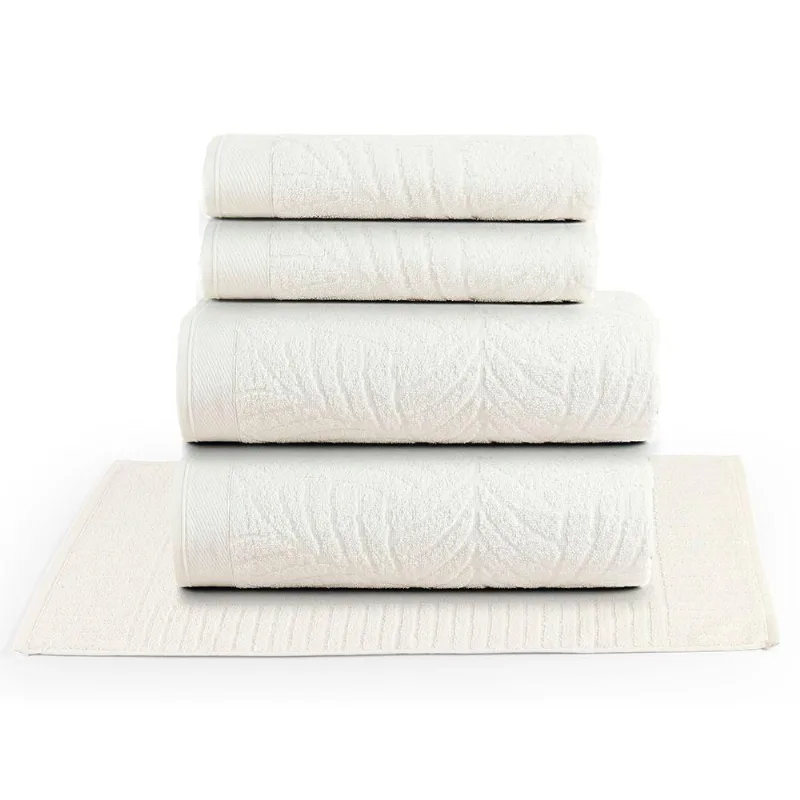 Jogo De Banho Native Fio Penteado Jacquard Folhas 05 Peças 100% Algodão - Off White