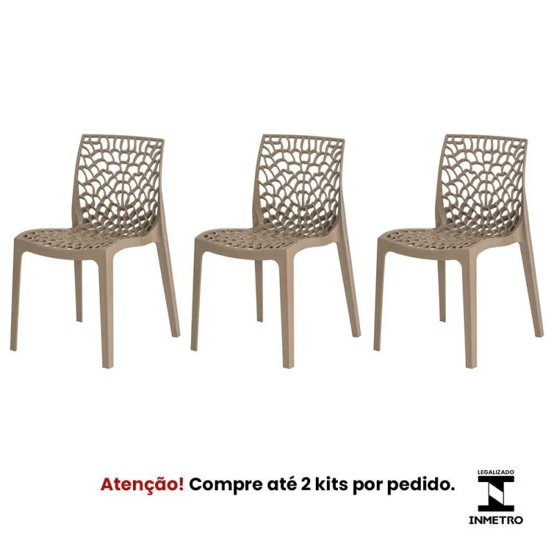 Kit 3 Cadeiras Gruvyer Nude Sala Cozinha Jantar - OUTRAS - Agro
