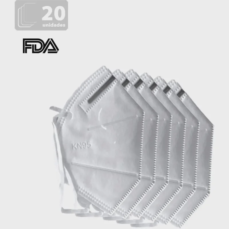 Kit máscaras N95 descartáveis de proteção facial PFF2 com 5 camadas e clip nasal - 20 Unidades