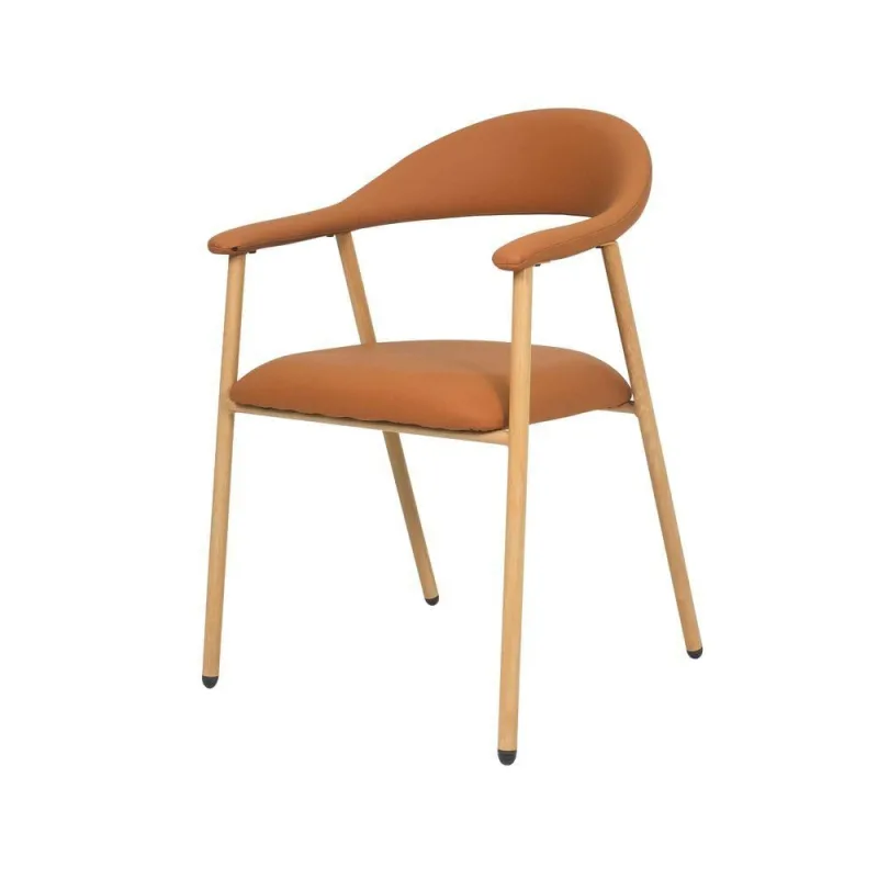 Cadeira de Jantar Mara Estrutura em Aço Estofado em Corino Marrom Caramelo Waw Design - OUTRAS