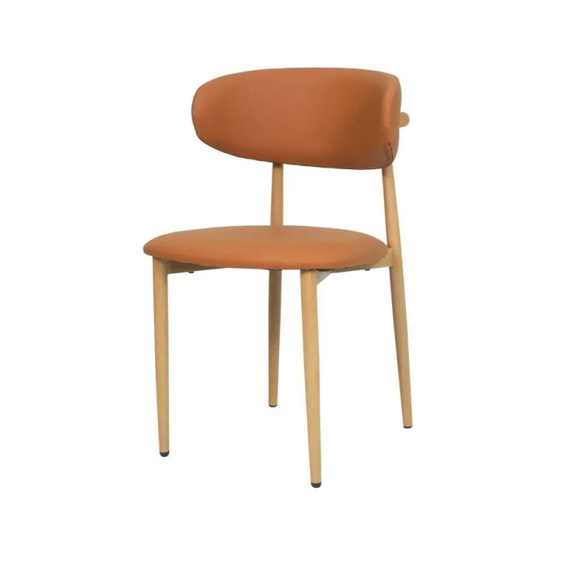 Cadeira de Jantar Lucy Estrutura em Aço Estofado em PU Marrom Caramelo Waw Design - OUTRAS - Móveis