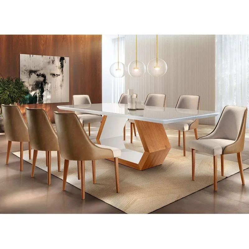 Sala De Jantar 8 Cadeiras Off/imbuia Off/turim Caramelo - OUTRAS - Móveis