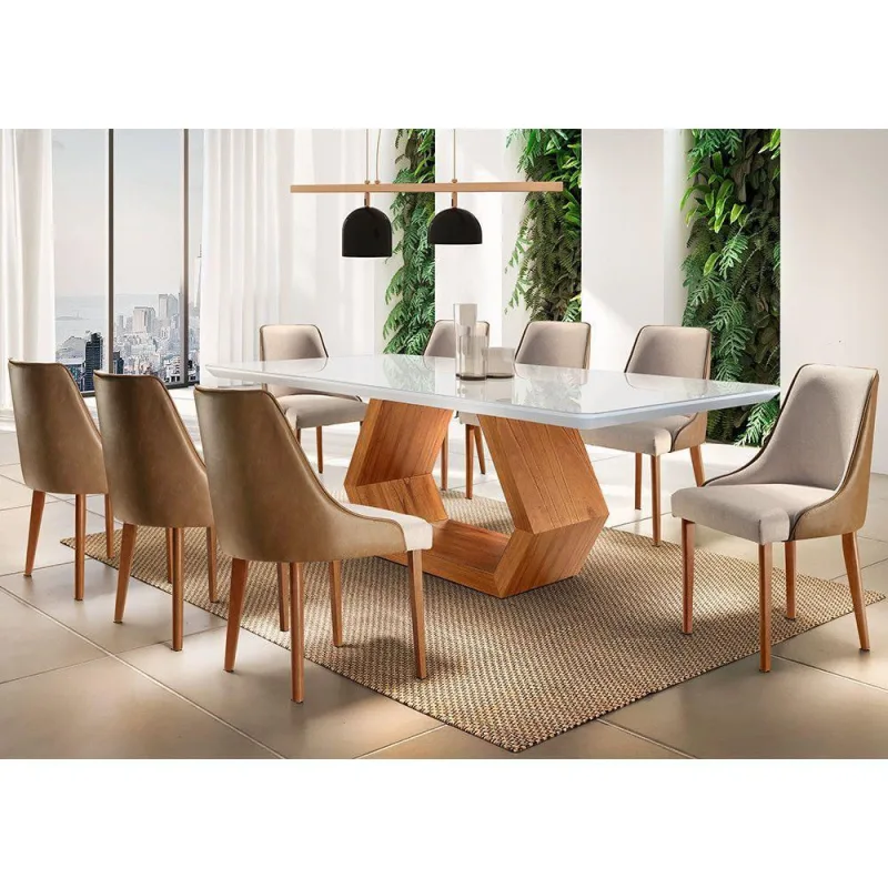 Sala De Jantar 8 Cadeiras Off White/imb./tuirm Caramelo - moderna - Móveis