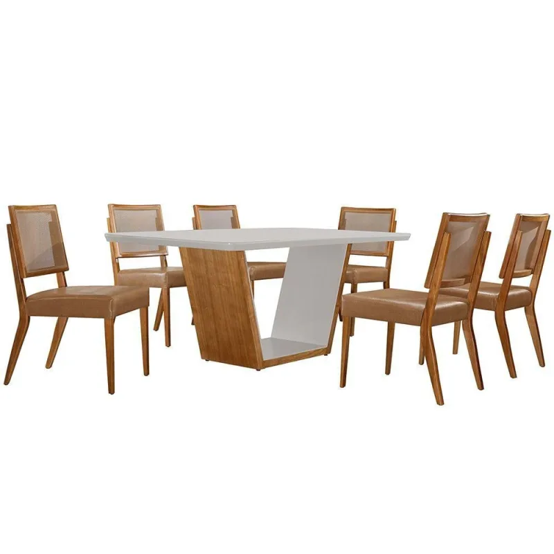 Sala De Jantar 6 Cadeiras Aila Moderna Off White/imbuia - Moderna - Móveis