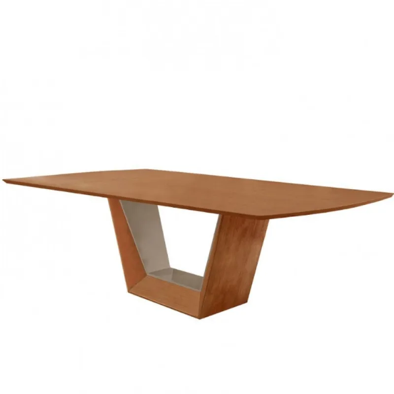 Mesa Para Sala De Jantar Rubi 220cm Moderna Mobília Cinamomo Com Champanhe-cinamomo Imbuia - Moderna - Cama, Mesa E Banho