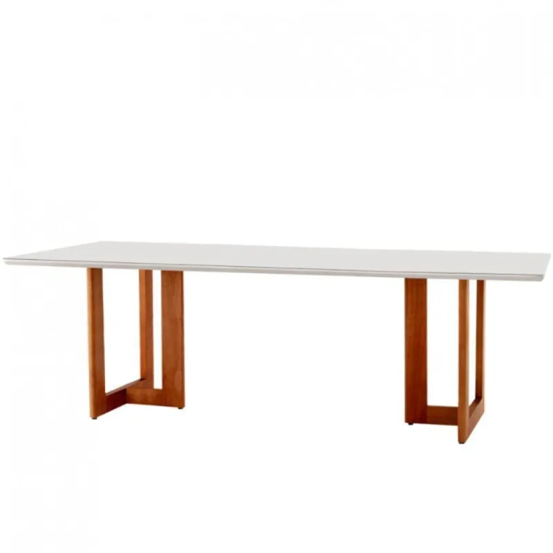 Mesa Para Sala De Jantar Patros 220cm Moderna Mobília Cinamomo Imbuia/off White - Trama