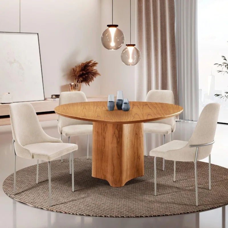Sala De Jantar Mesa Selene Com 4 Cadeiras Moderna Mobilia Linho Off/cinamomo Imbuia/prata - Moderna - Móveis