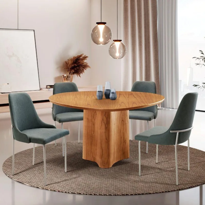 Sala De Jantar Mesa Selene Com 4 Cadeiras Moderna Mobilia Jade/cinamomo Imbuia/prata - Moderna