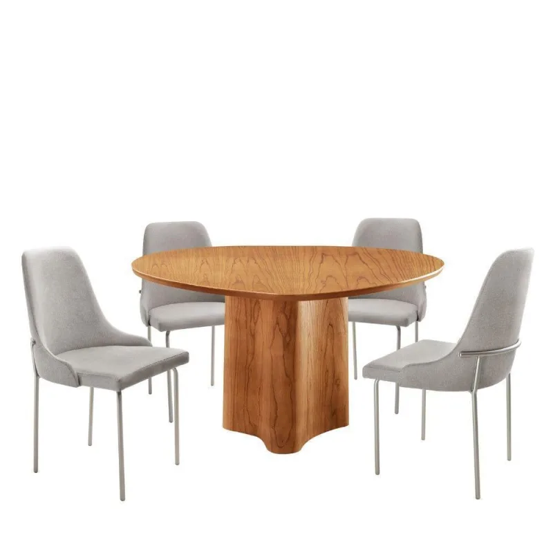 Sala De Jantar Mesa Selene Com 4 Cadeiras Moderna Mobilia Luna/cinamomo Imbuia/prata - Moderna