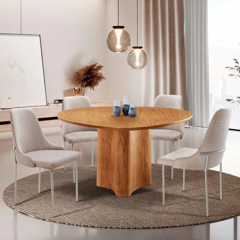 Sala De Jantar Mesa Selene Com 4 Cadeiras Moderna Mobilia Brisa/cinamomo Imbuia/prata - Moderna - Móveis