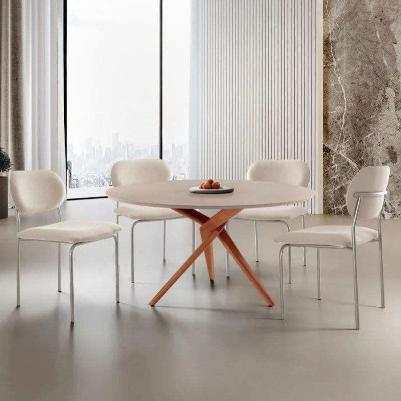 Sala De Jantar Mesa Ballare Com 4 Cadeiras Moderna Mobilia Linho Off/imbuia/off/prata - Moderna - Móveis