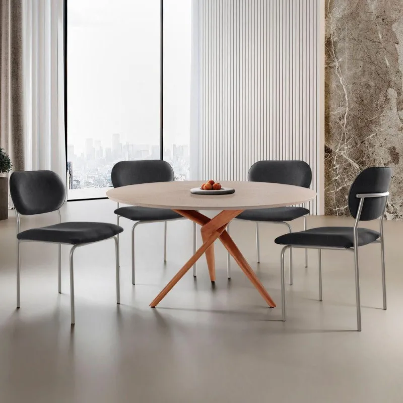 Sala De Jantar Mesa Ballare Com 4 Cadeiras Moderna Mobilia Linho Preto/imbuia/off/prata - Moderna - Móveis