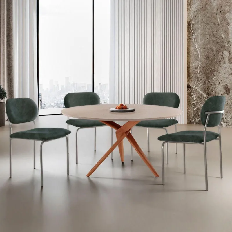 Sala De Jantar Mesa Ballare Com 4 Cadeiras Moderna Mobilia Jade/imbuia/off/prata - Moderna