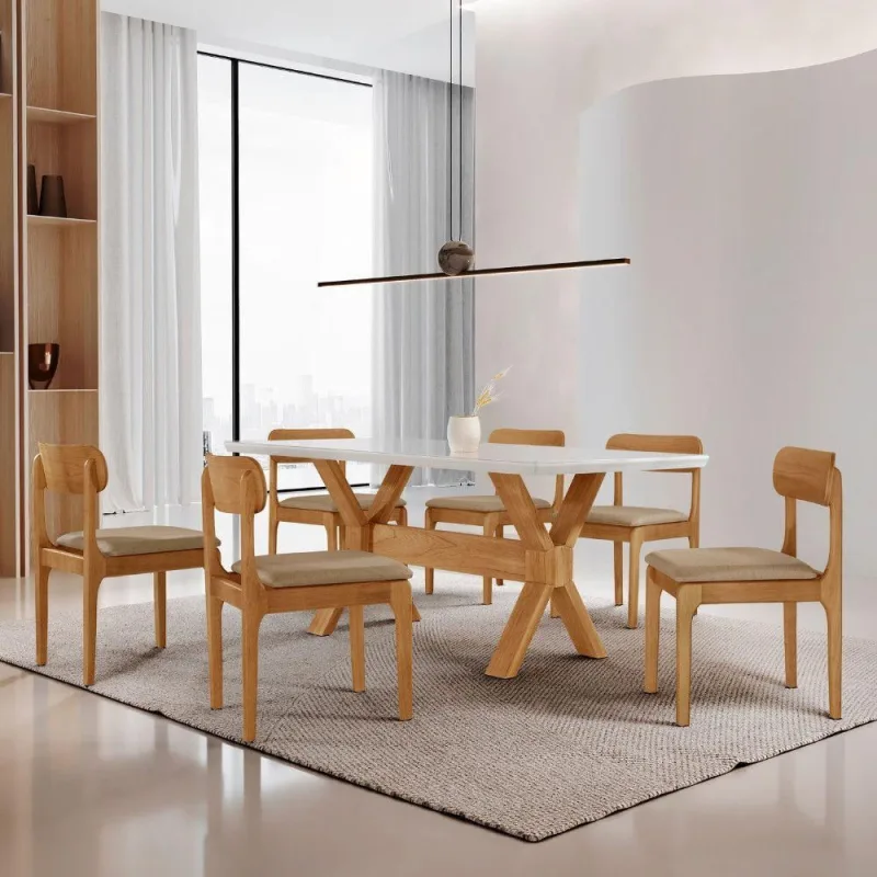 Sala De Jantar Mesa Star Tampo Laqueado E 6 Cadeiras Turim/laq Off/cinam. Imbuia - Moderna - Móveis