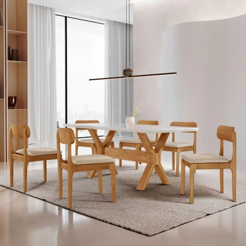Sala De Jantar Mesa Star Tampo Laqueado E 6 Cadeiras Veludo Creme /laq Off/cinam. Imbuia - Moderna