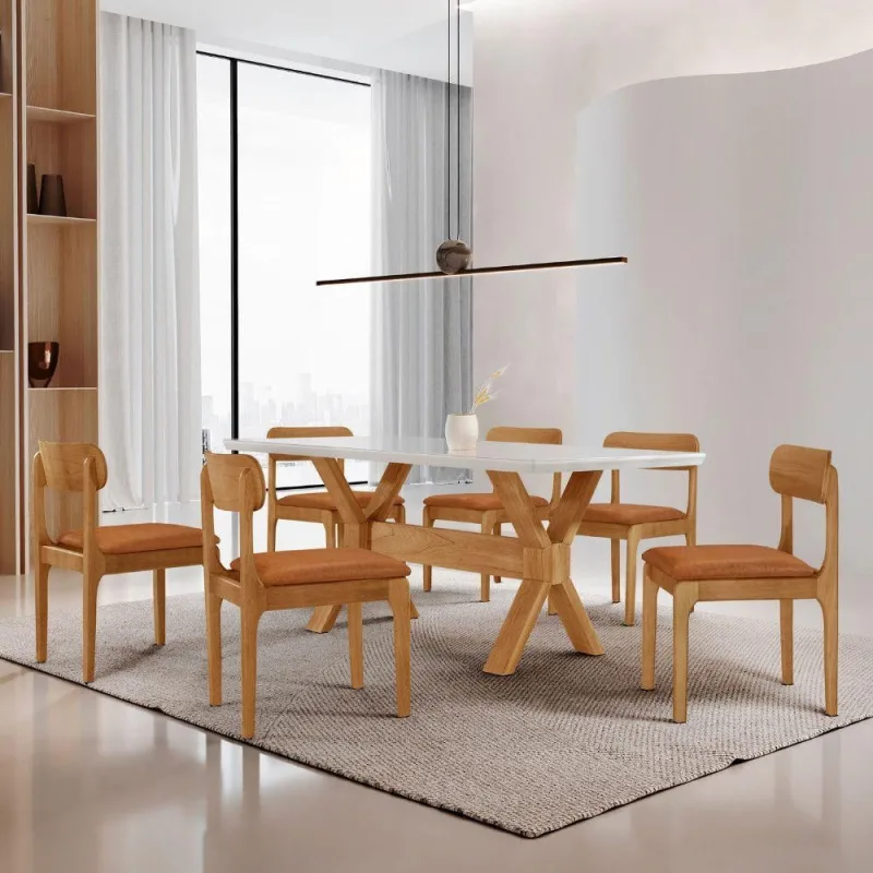 Sala De Jantar Mesa Startampo Laqueado E 6 Cadeiras Moderna Star Caramelo/laq Off/cinam. Imbuia - Moderna