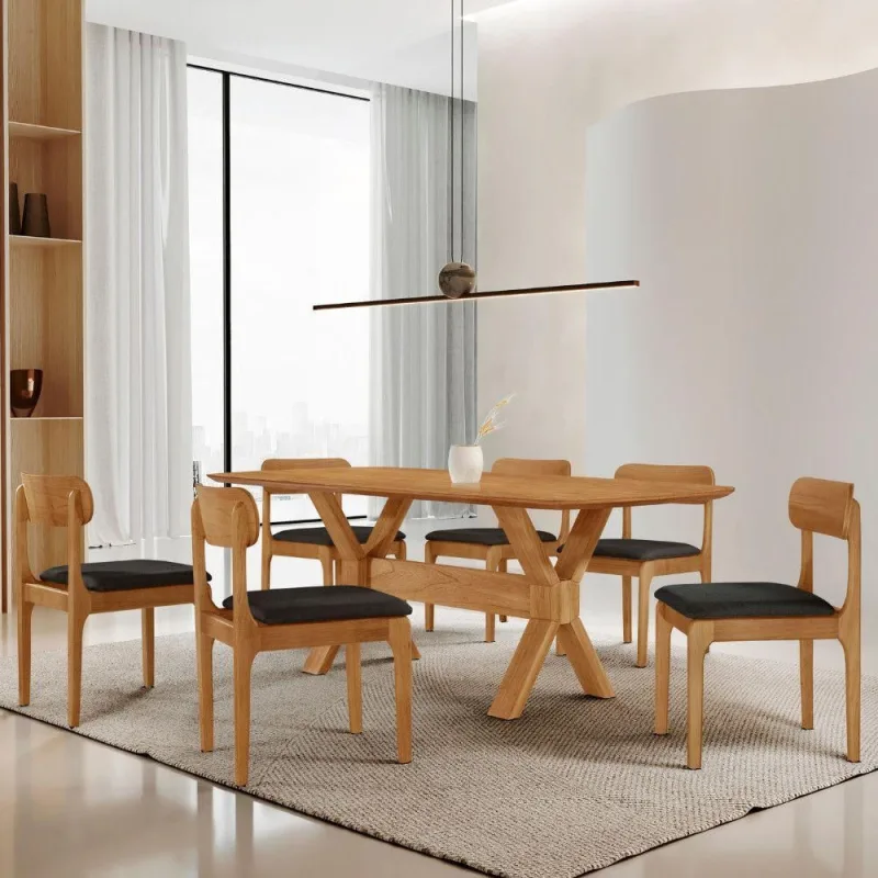 Sala de Jantar Star 6 Lugares Tampo MDF Barril Base em X Linho Imbuia Moderna - Moderna - Móveis