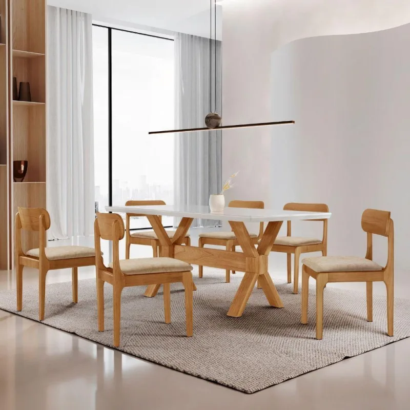 Sala De Jantar Mesa Star Tampo Laqueado E 6 Cadeiras Milano/laq Off/cinam. Imbuia - Moderna