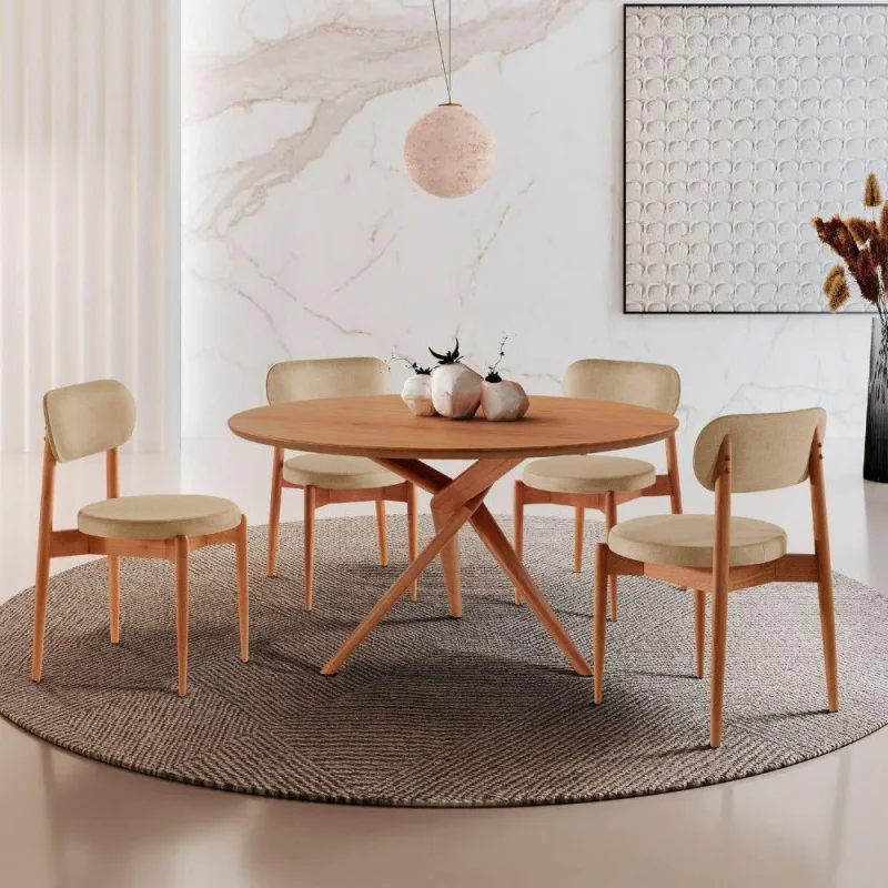 Sala De Jantar Mesa Ballare 120cm Tampo Redondo 4 Cadeiras Turim/imbuia Nat/cinam. Imbuia - Moderna