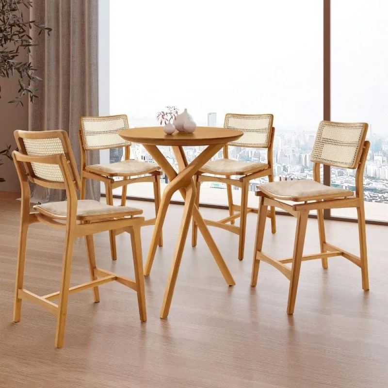 Conjunto Bistrô Ballare 4 Banquetas Tampo em MDF Assento Estofado Imbuia 60CM Moderna - moderna - Móveis