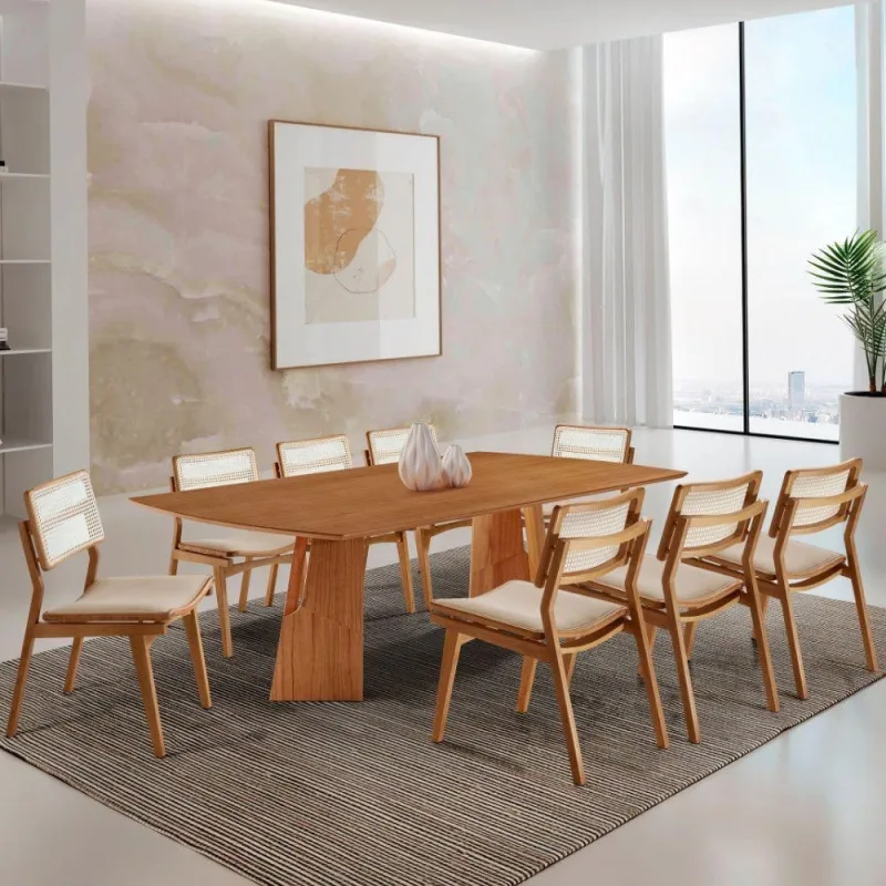 Sala De Jantar Mesa Florida Tampo Laminado Barril 8 Cadeiras Vel Creme /imbuia Nat/cinam. Imbuia - Moderna - Móveis