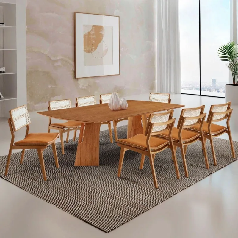 Sala De Jantar Mesa Florida Tampo Laminado Barril 8 Cadeiras Star Caramelo/imbuia Nat/cinam Imbuia - Moderna