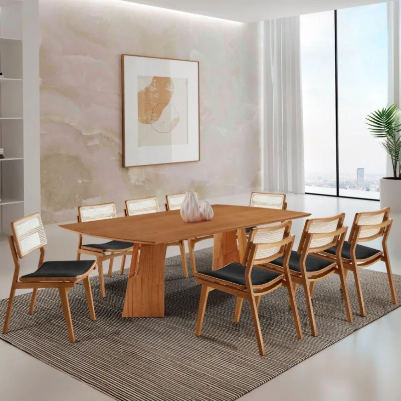 Sala De Jantar Mesa Florida Tampo Laminado Barril 8 Cadeiras Linho Preto/imbuia Nat/cinam. Imbuia - Moderna