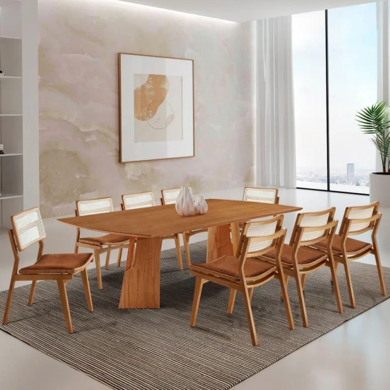 Sala De Jantar Mesa Florida Tampo Laminado Barril 8 Cadeiras Star Puce/imbuia Nat/cinam. Imbuia - Moderna - Móveis