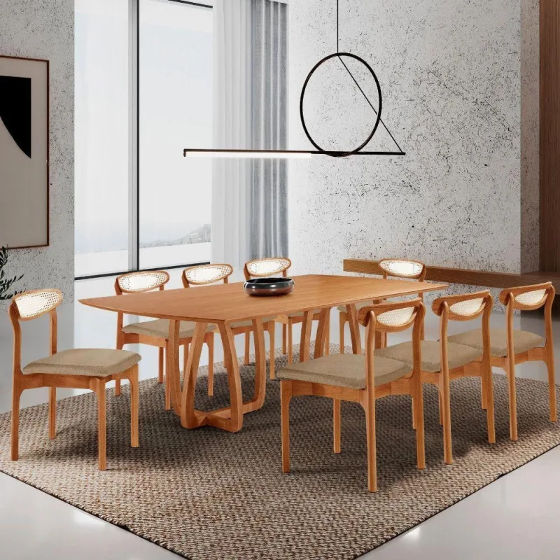 Sala De Jantar Mesa Flora Tampo Laminado Barril 8 Cadeiras Turim/imbuia Nat/cinam. Imbuia - Moderna - Móveis