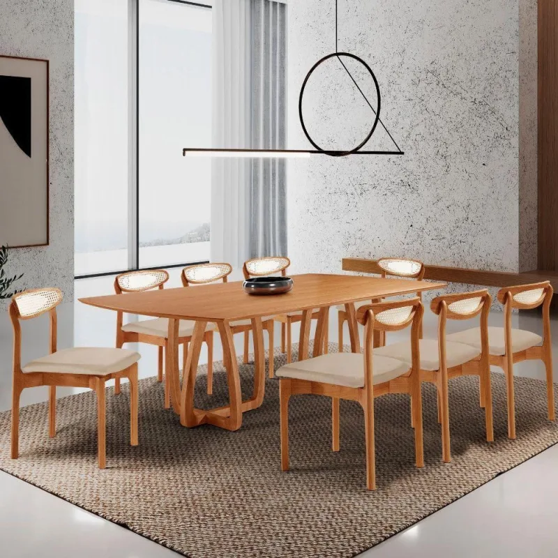Sala De Jantar Mesa Flora Tampo Laminado Barril 8 Cadeiras Vel Creme /imbuia Nat/cinam. Imbuia - Moderna
