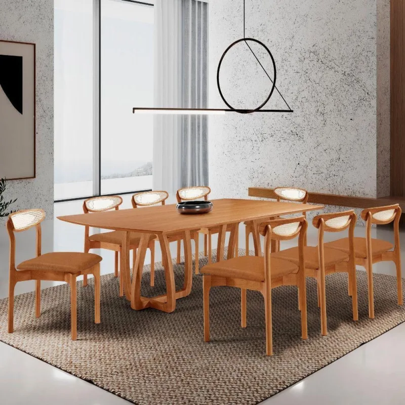 Sala De Jantar Mesa Flora 240cm Tampo Laminado 8 Cad Noronha Star Caramelo/imbuia Nat/cinam Imbuia - Moderna
