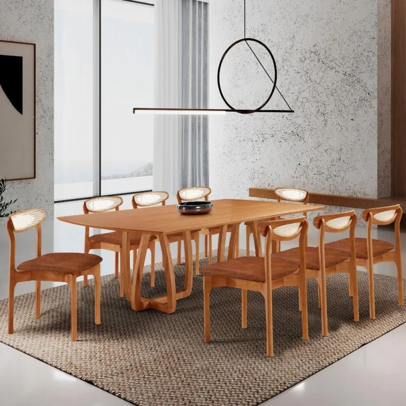 Sala De Jantar Mesa Flora 240cm Tampo Laminado 8 Cad Noronha Star Puce/imbuia Nat/cinam. Imbuia - Moderna - Cama, Mesa E Banho