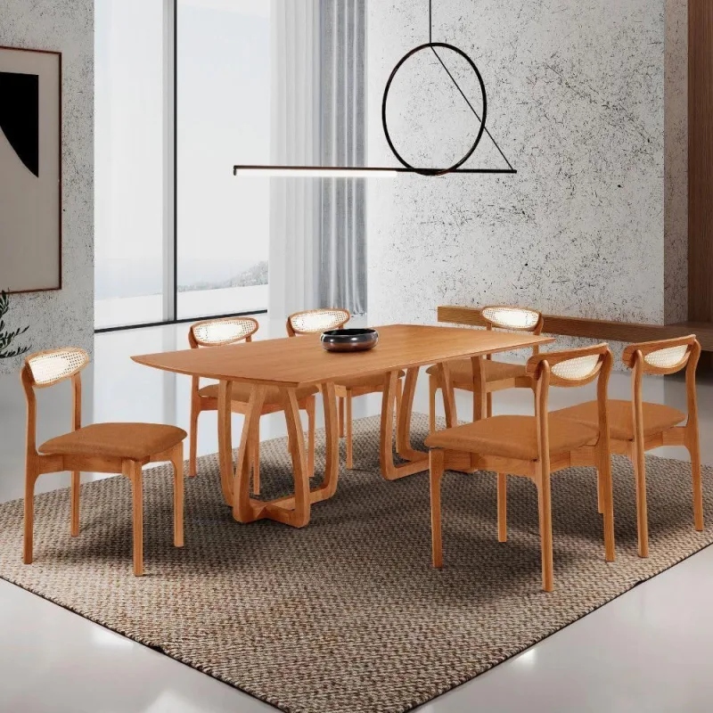 Sala De Jantar Mesa Flora Tampo Barril E 6 Cadeiras Noronha Star Caramelo/imbuia Nat/cinam Imbuia - Moderna