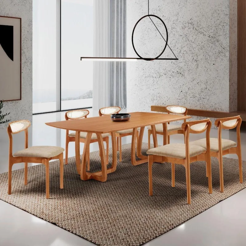 Sala De Jantar Mesa Flora 180cm Tampo E 6 Cadeiras Noronha Milano/imbuia Nat/cinam. Imbuia - Moderna - Móveis