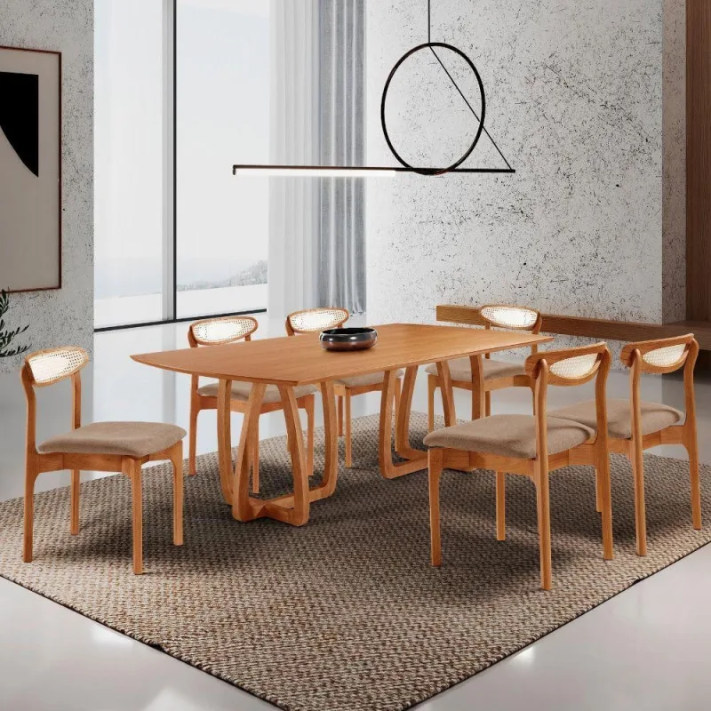 Sala De Jantar Mesa Flora 180cm Tampo E 6 Cadeiras Noronha Atacama/imbuia Nat/cinam. Imbuia - Moderna