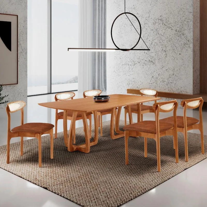 Sala De Jantar Mesa Flora 180cm Tampo E 6 Cadeiras Noronha Star Puce/imbuia Nat/cinam. Imbuia - Moderna