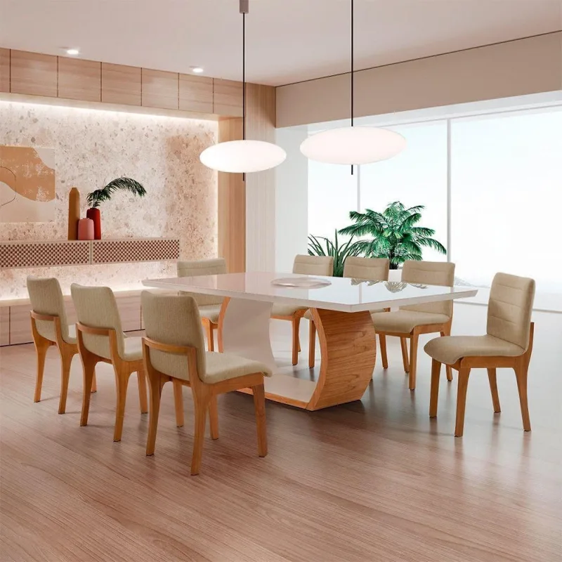 Conjunto Sala de Jantar Bella 8 Lugares Tampo em Vidro Imbuia 220CM Moderna - moderna - Móveis