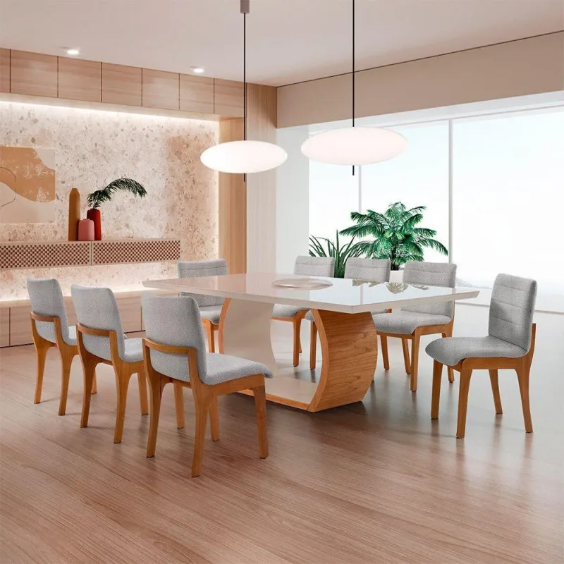 Conjunto Sala de Jantar Bella 8 Lugares Tampo em Vidro Imbuia 220CM Moderna - moderna - Móveis