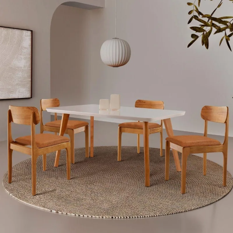 Sala de Jantar Malta - Star 4 Lugares Tampo MDF Cadeiras Madeira Caramelo 120CM Moderna - moderna