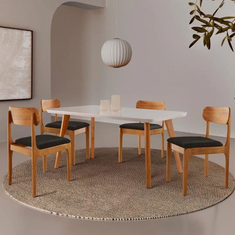 Sala de Jantar Malta - Star 4 Lugares Tampo MDF Cadeiras Madeira Preto 120CM Moderna - moderna - Agro
