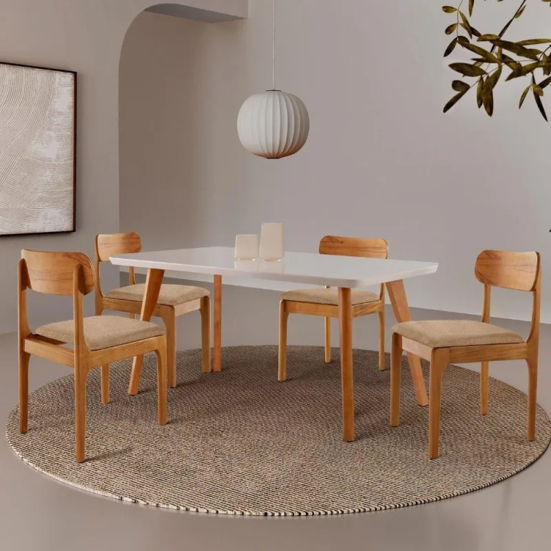Sala de Jantar Malta - Star 4 Lugares Tampo MDF Cadeiras Linho Prata 120CM Moderna - moderna