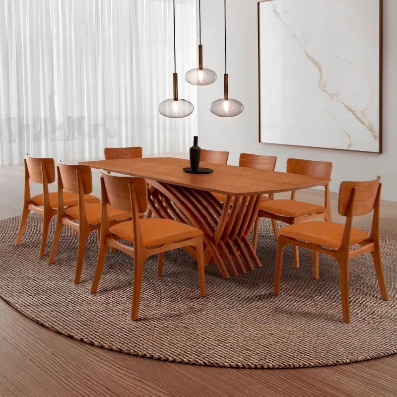 Conjunto de Jantar Venus 8 Lugares Tampo em MDF Caramelo 220CM Moderna - moderna