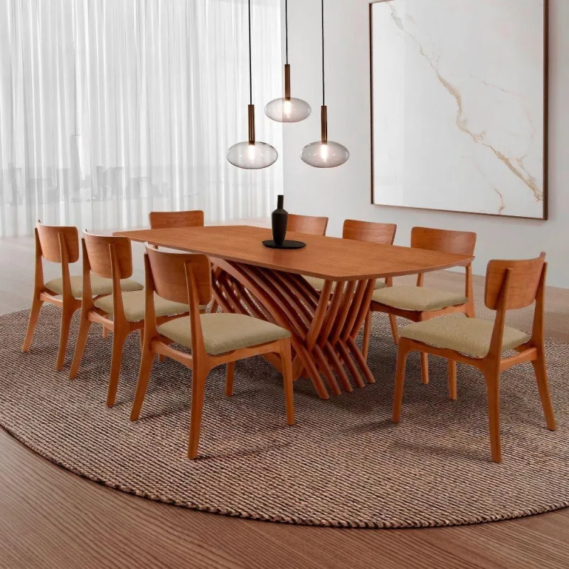 Sala de Jantar Venus 8 Lugares Tampo MDF Cadeiras Viena Gold Estofadas Imbuia 220CM Moderna - moderna - Agro