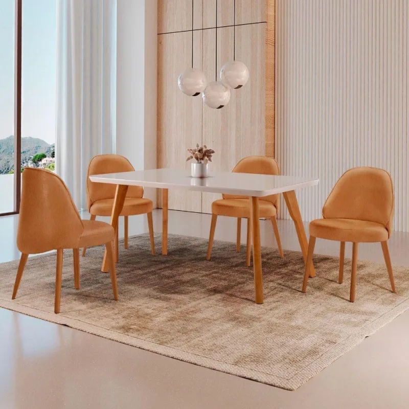 Sala de Jantar Malta 4 Lugares Tampo MDF com Vidro Cadeiras Estofadas Imbuia 120CM Moderna - moderna - Agro