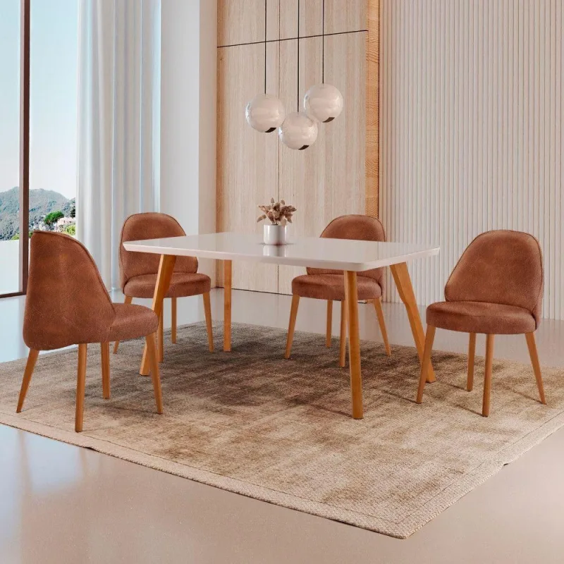 Conjunto de Jantar Malta 4 Lugares Tampo em MDF com Vidro 120CM Moderna - moderna