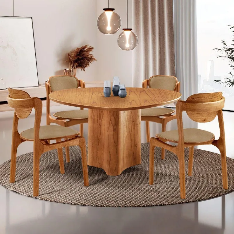 Conjunto de Jantar Selene Solaris Soft 4 Lugares Tampo MDF Organico Laminado Imbuia Mobilare
