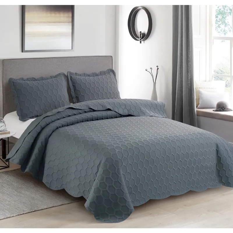 Cobre Leito Colcha Casal Queen Dupla Face 3D Favo com Toque Extra Macio 200 Fios Ultrasonic 03 Peças