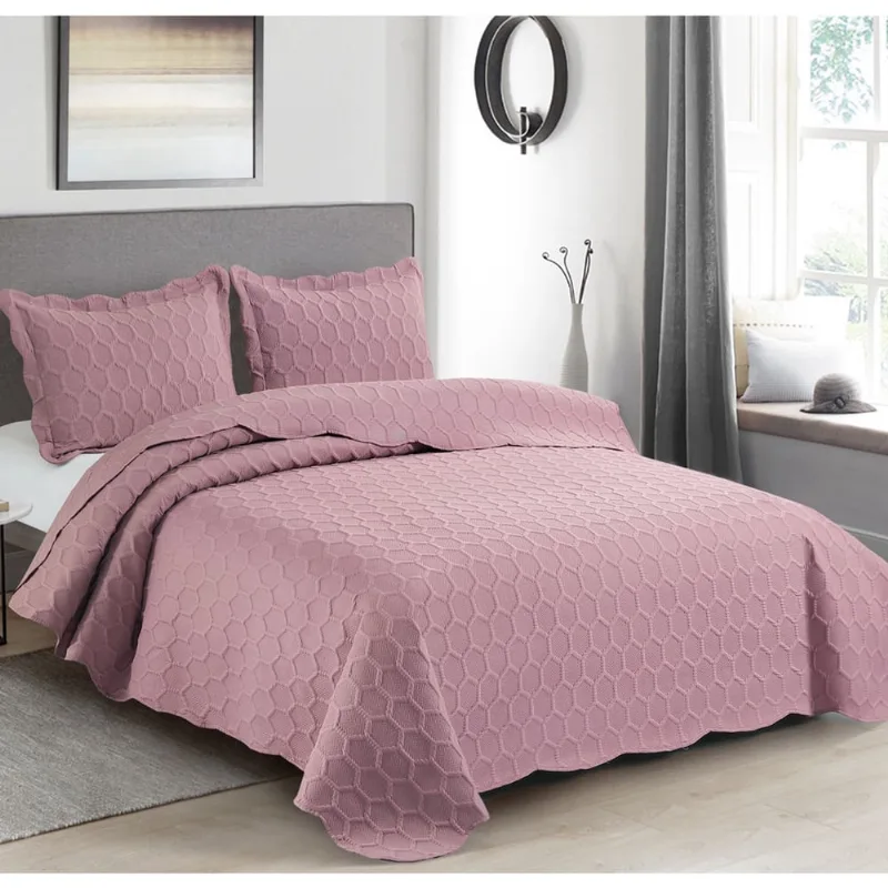 Cobre Leito Colcha Casal Queen Dupla Face 3D Favo com Toque Extra Macio 200 Fios Ultrasonic 03 Peças