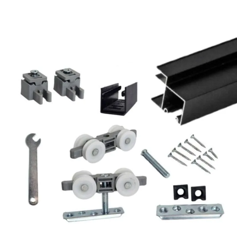 Kit Sobrepor Flex 2m com Roldana 4 Rodas 35x35mm 80kg Perfil Rold Kit Sobrepor Flex 2m com Roldana 4 Rodas 35x35mm Preto Fosco 80Kg